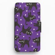Cartoon Black Cats And Stars Pattern Flip / Wallet Phone Case 1