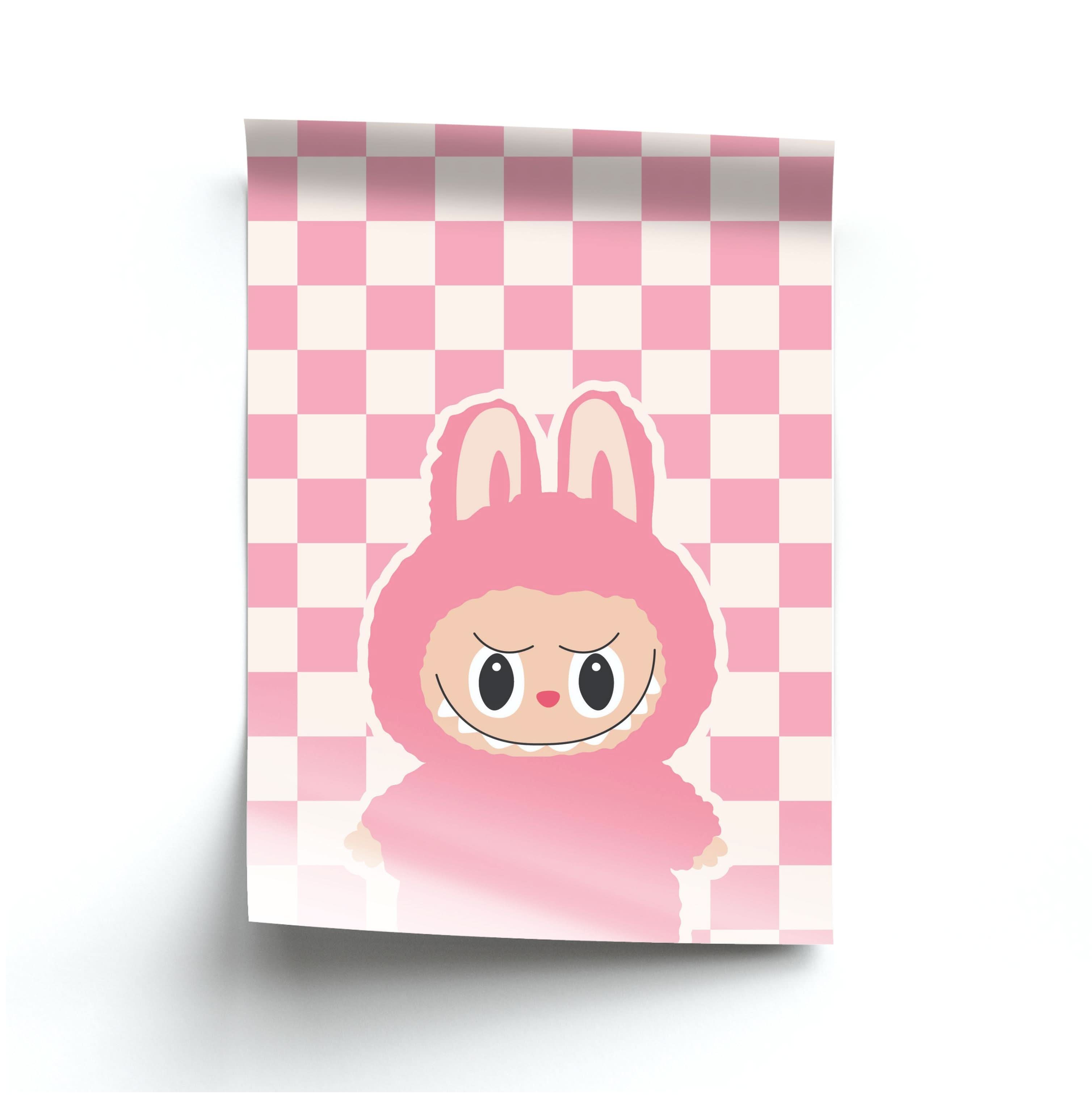 Checkered Cute Pink Monster  Poster