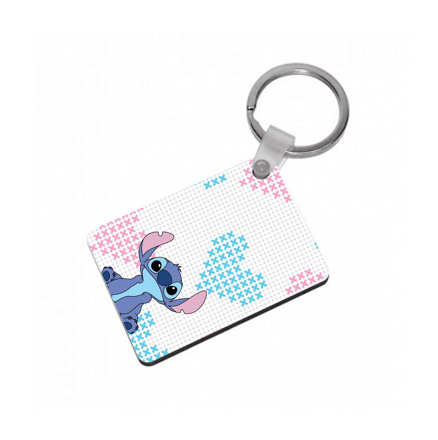 Blue Alien Hearts Keyring