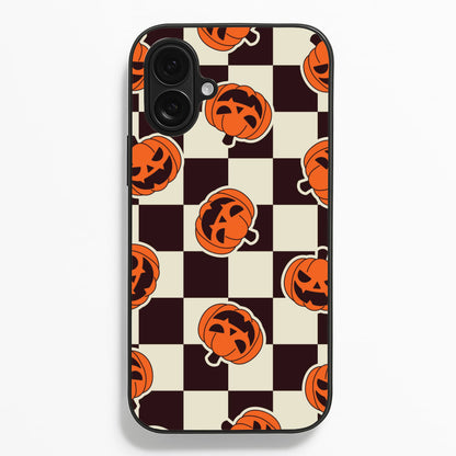 Pumpkin Stickers Checkered Pattern iPhone 16 Plus Case