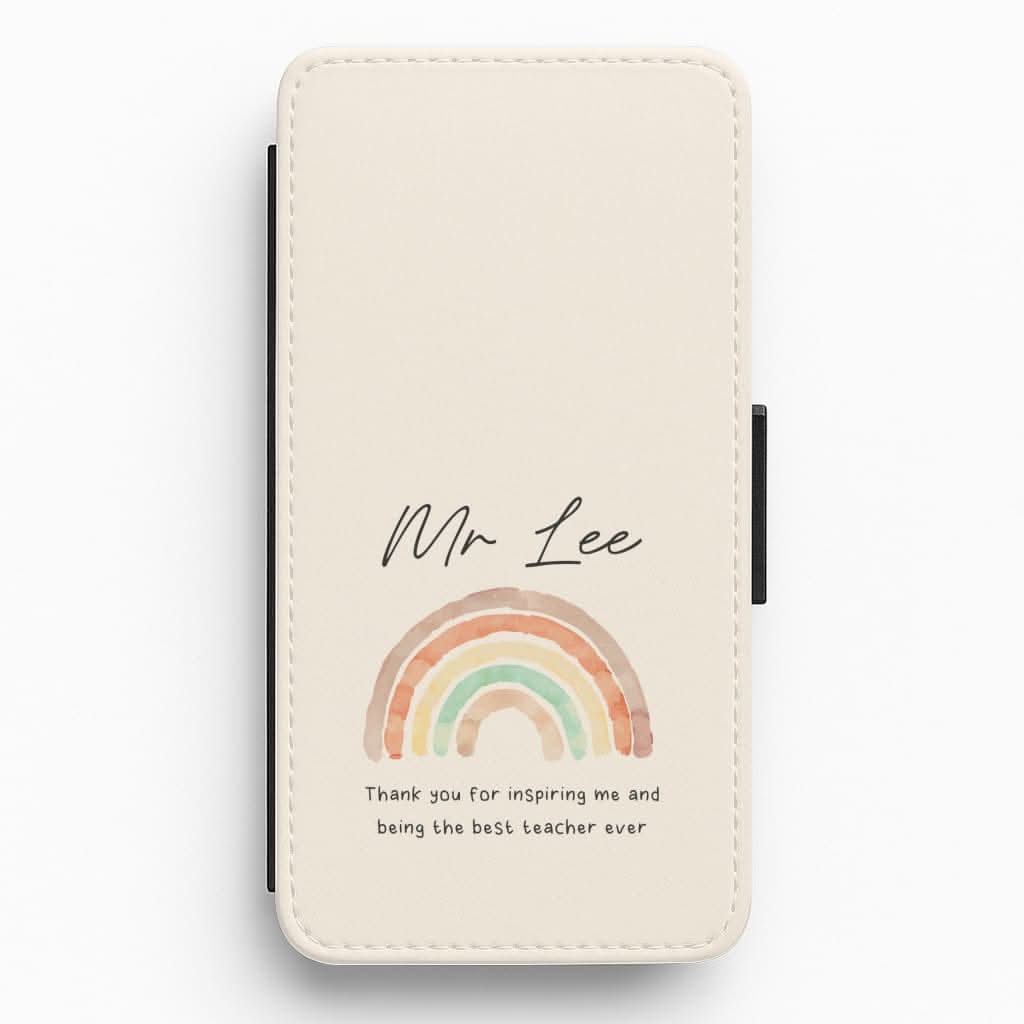 Beige Personalised Teacher Rainbow  Flip / Wallet Phone Case