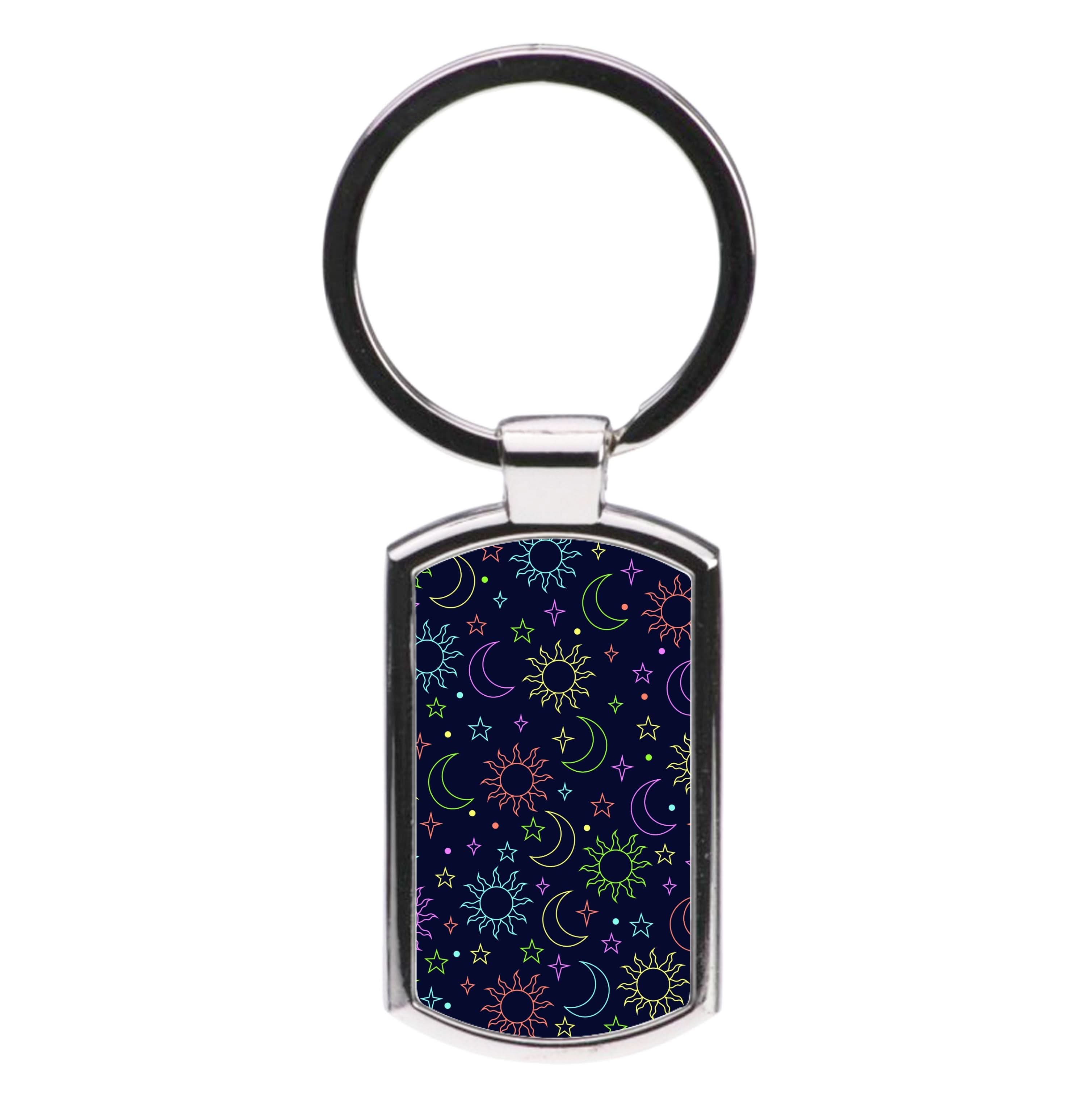 Sun, Moon And Stars Pattern Rainbow Luxury Keyring