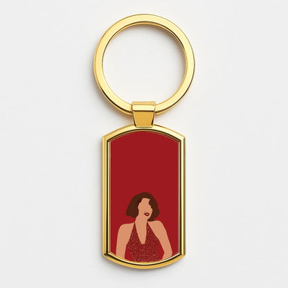 Red Sparkly Dress Gold Keyring