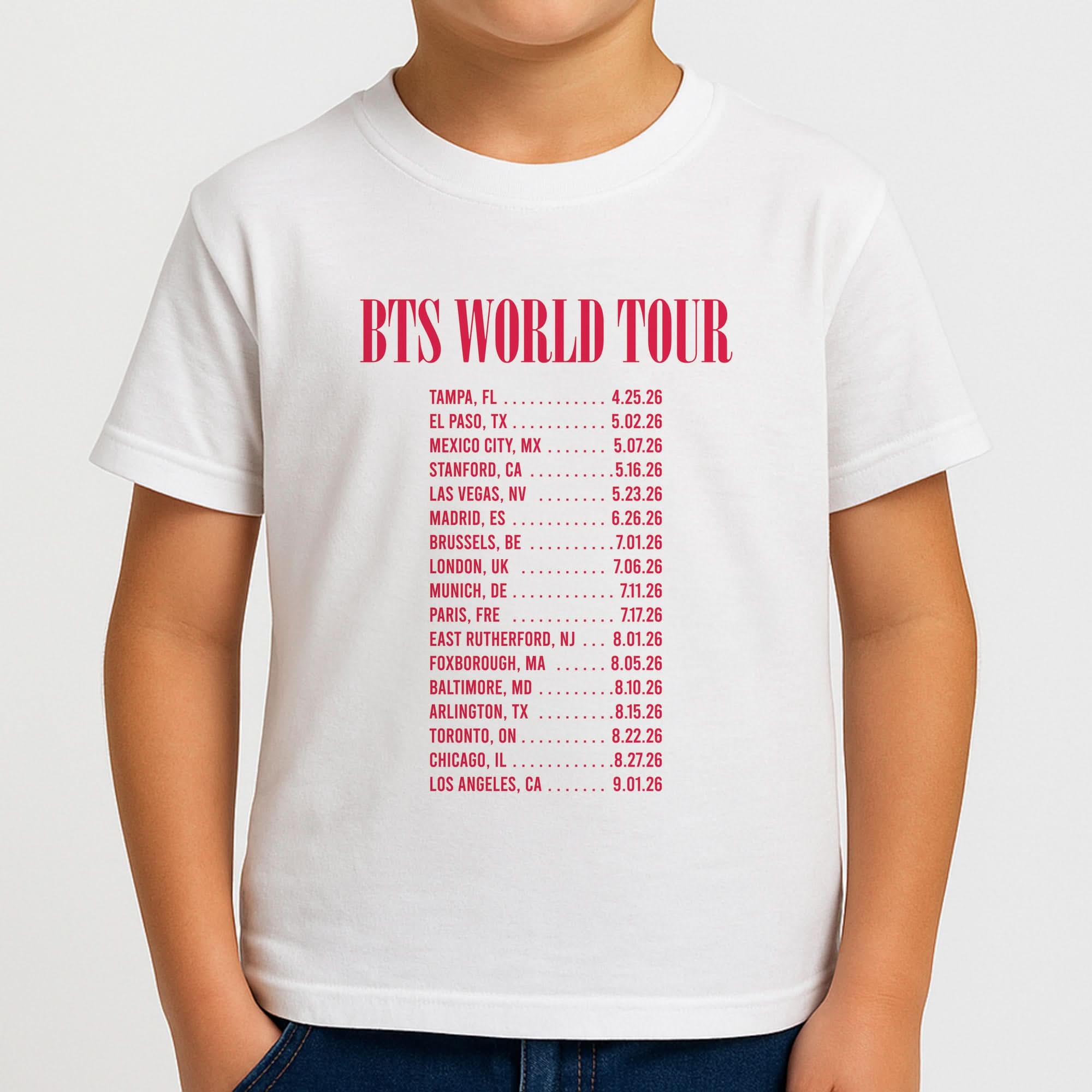 K-Pop Band World Tour List 2026 Boys T-Shirt