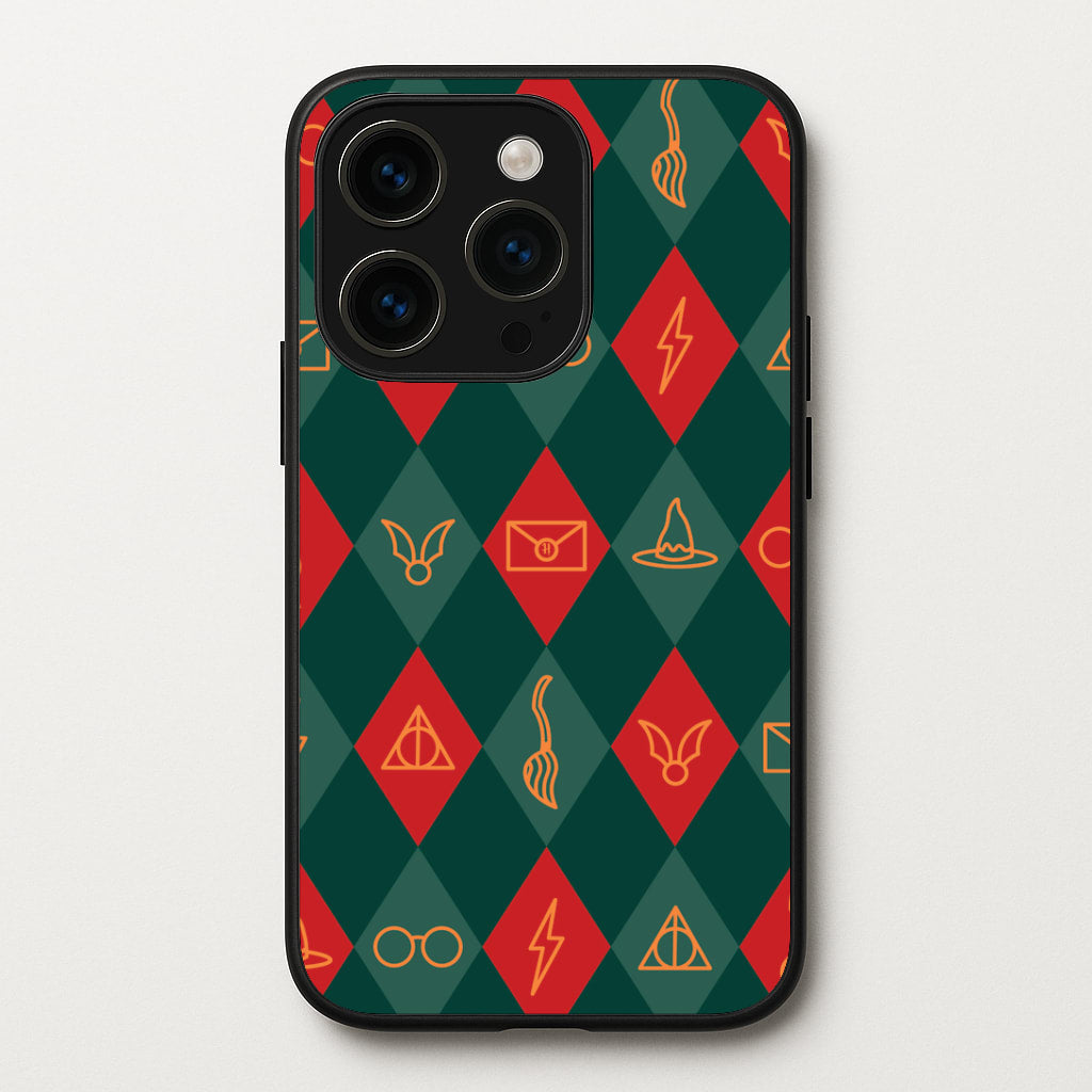 Christmas Wizard Icons Argyle Pattern iPhone 14 Pro Case