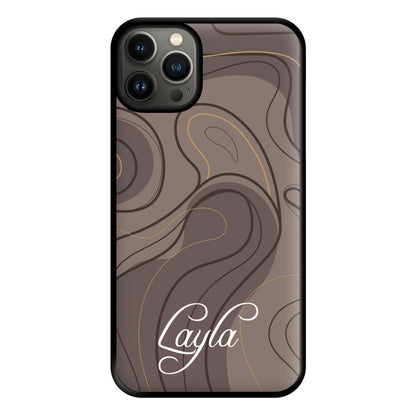 Brown Marble Waves Personalised Name iPhone 13 Case
