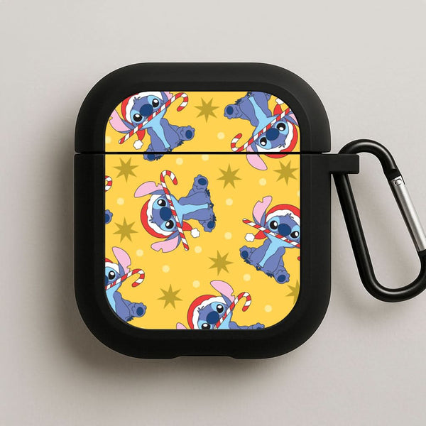 Cute Blue Alien Candycane Christmas Pattern Black AirPods Case
