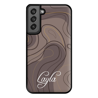 Brown Marble Waves Personalised Name Galaxy S21FE Case