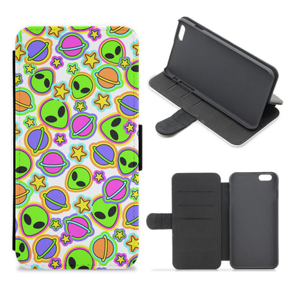 Colourful Aliens And Stars Flip / Wallet Phone Case