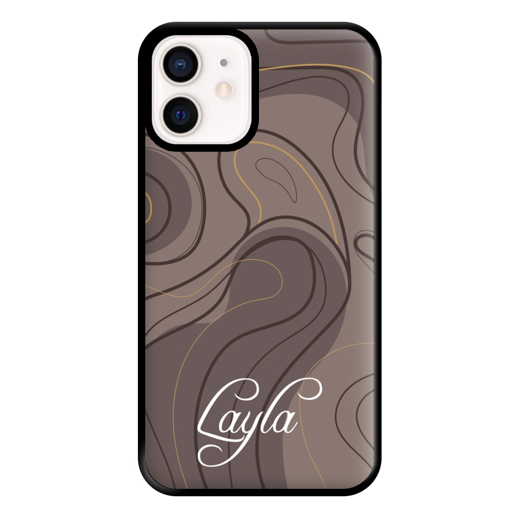 Brown Marble Waves Personalised Name iPhone 12 Mini Case