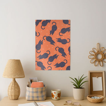 Black Cats And Stars Pattern Art Print
