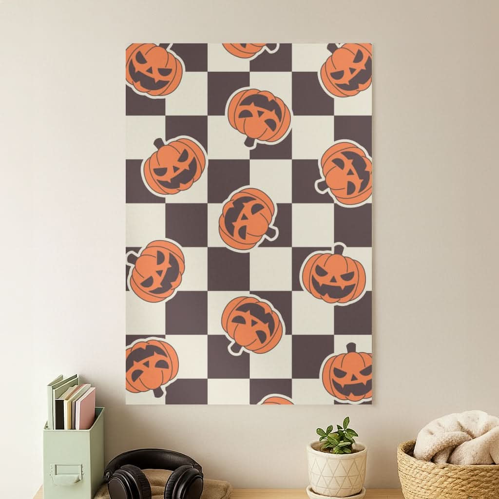 Pumpkin Stickers Checkered Pattern Poster