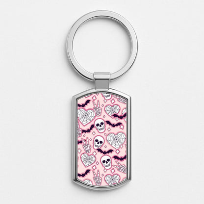Cute Halloween Stickers Pattern Silver Metal Keyring