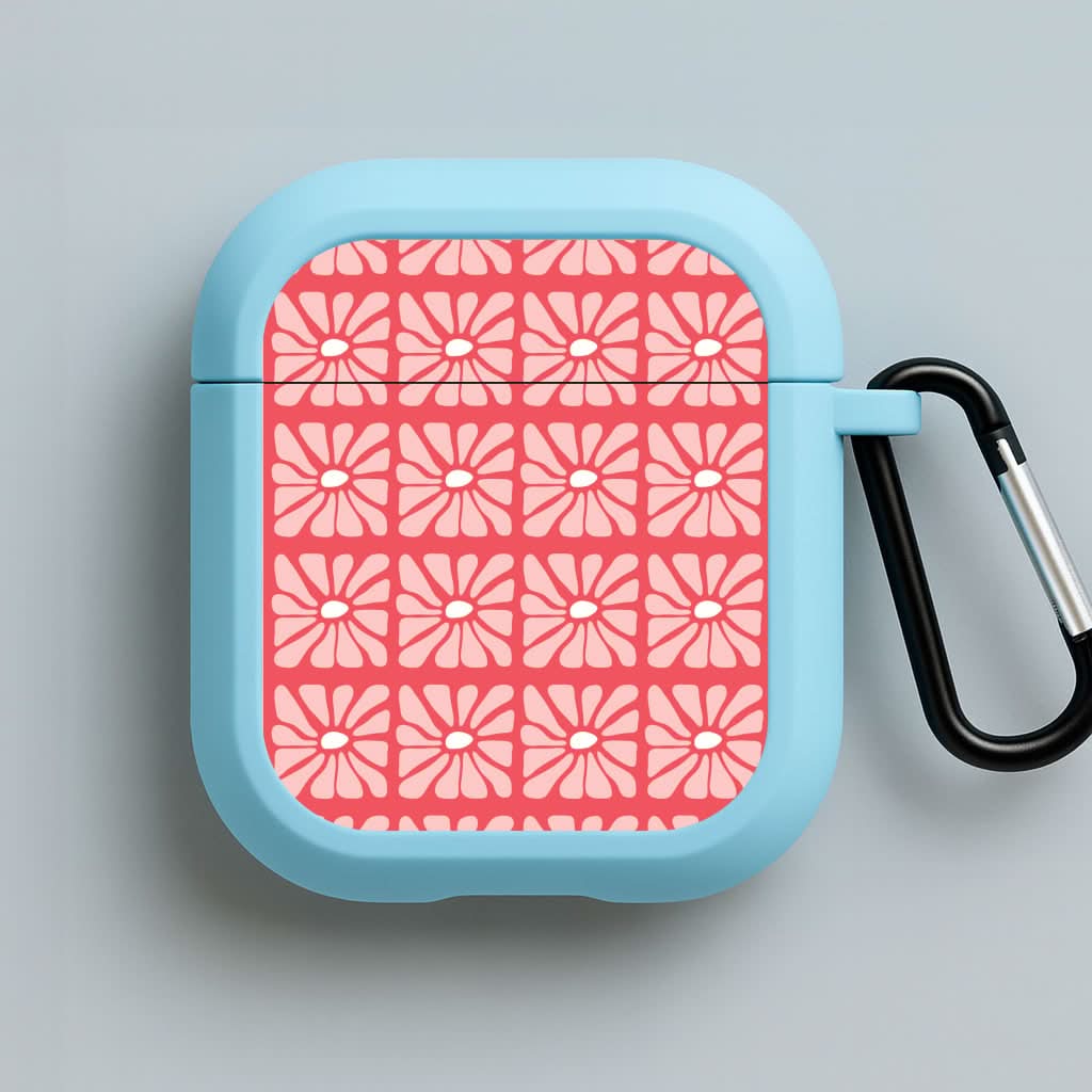 Square Abstract Flowers Pink Blue AirPods Case