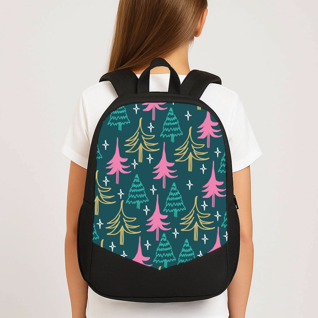 Colourful Sketched Christmas Trees Pattern School Bag