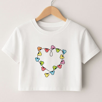 Cartoon Mouse Christmas Fairylights Heart Crop Top