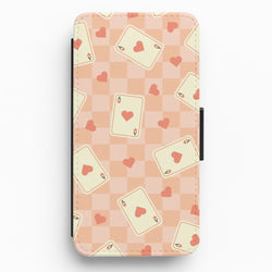 Cute Playing Cards And Hearts Pattern Flip / Wallet Phone Case