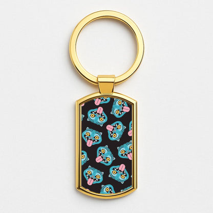 Demon Cat Pattern Gold Keyring