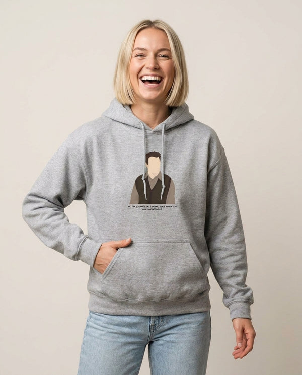 Hi, I'm Chandler Hoodie — Grey Front, worn