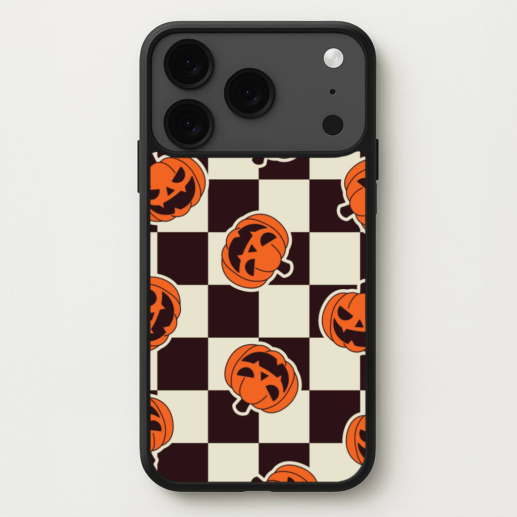 Pumpkin Stickers Checkered Pattern iPhone 17 Pro Max Case