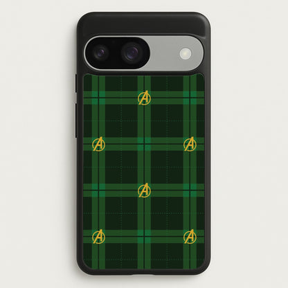 Superhero Team Green Tartan Pattern Google Pixel 9 / 9 Pro Case
