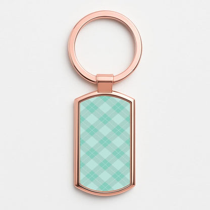 Light Cyan Tartan Christmas Pattern Rose Gold Keyring