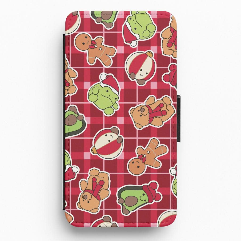 Christmas Plushies Tartan Pattern Flip / Wallet Phone Case