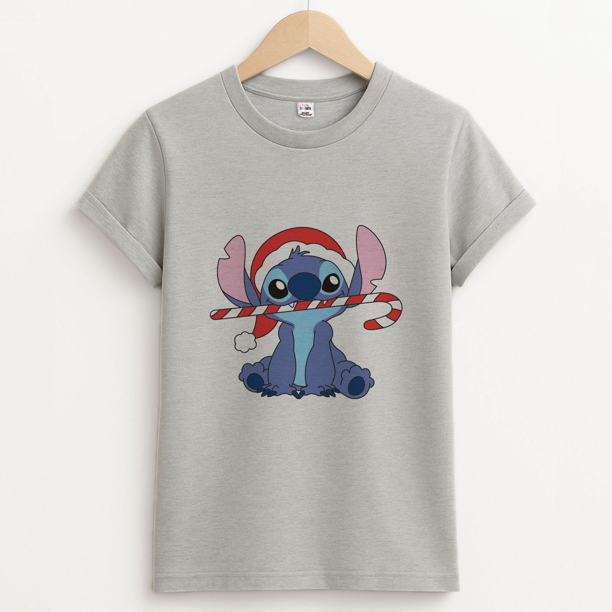 Cute Blue Alien Candycane Unisex Grey T-Shirt