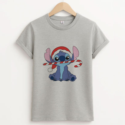 Cute Blue Alien Candycane Unisex Grey T-Shirt