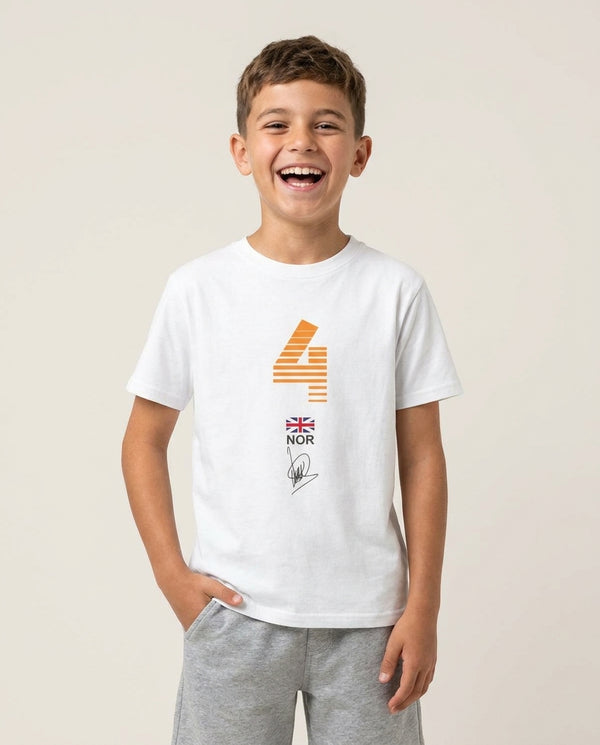 Norris - F1 Kids T-Shirt — White Front, worn
