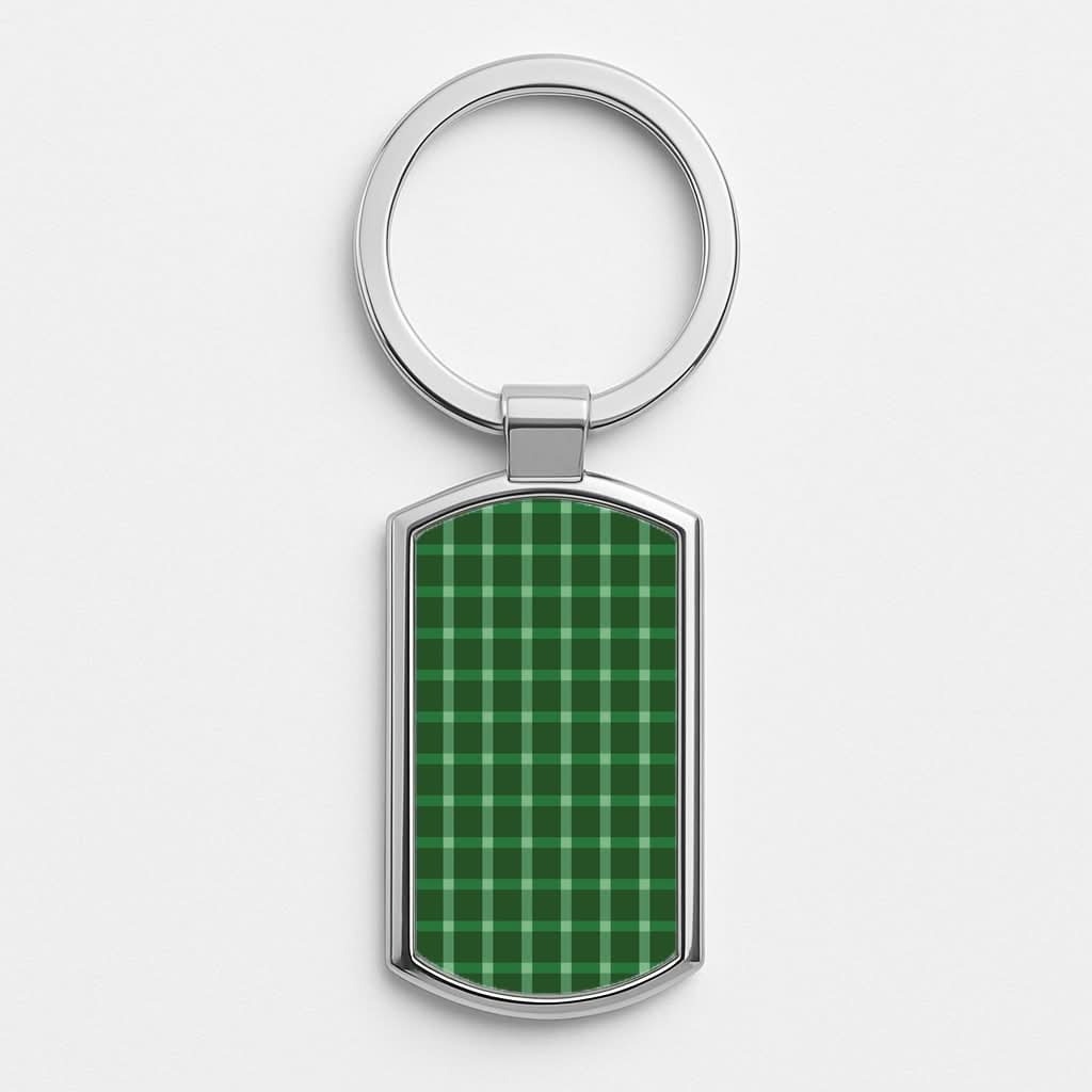 Dark Green Tartan Christmas Pattern Silver Metal Keyring