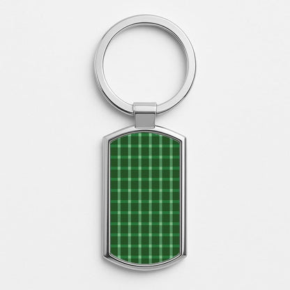 Dark Green Tartan Christmas Pattern Silver Metal Keyring