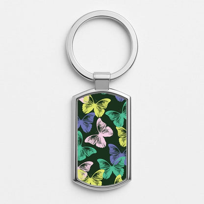 Colourful Butterfly Stamps Pattern Silver Metal Keyring