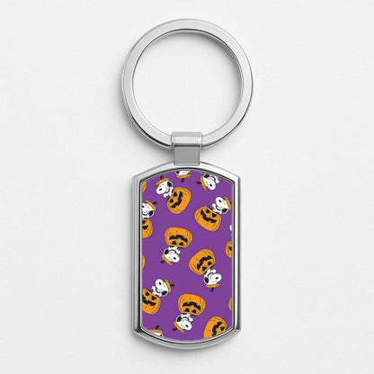 Cartoon Beagle Pumpkin Pattern Silver Metal Keyring