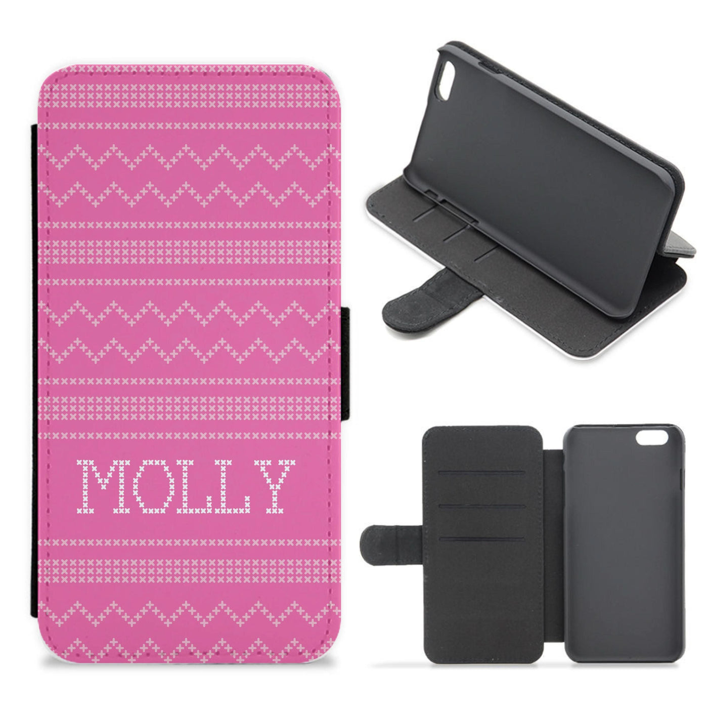 Personalised Christmas Jumper Pink Flip / Wallet Phone Case