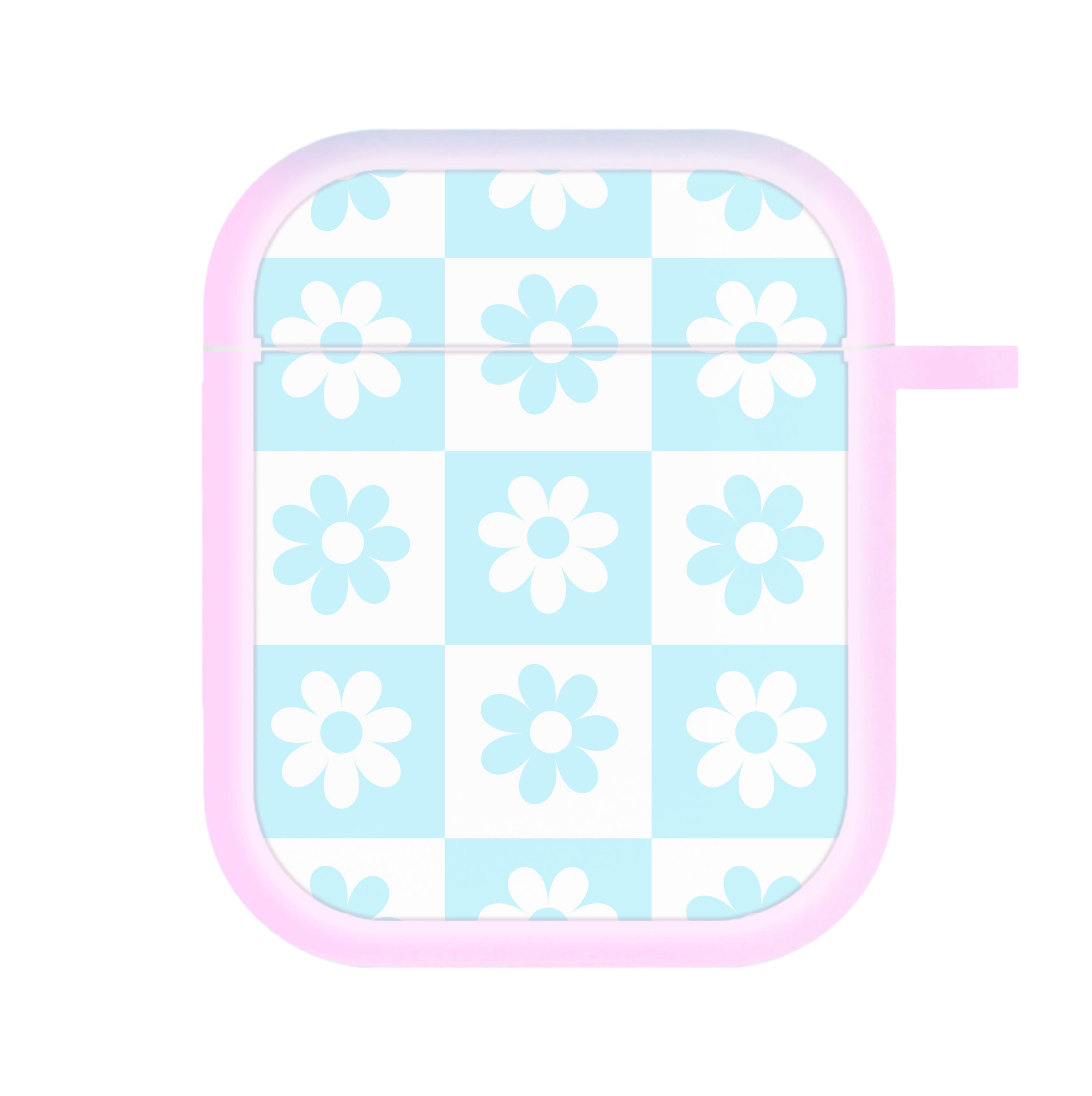 Checkered Flowers Blue AirPods Case