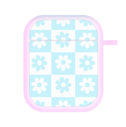 Checkered Flowers Blue AirPods Case