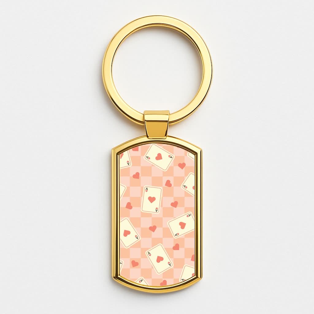Cute Playing Cards And Hearts Pattern Gold Keyring