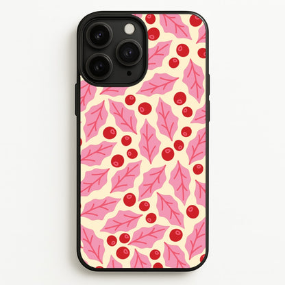 Pink Holly And Berries Pattern iPhone 11 Pro Max Case