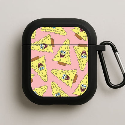 Christmas Tree Cartoon Sponge Pattern Black AirPods Case