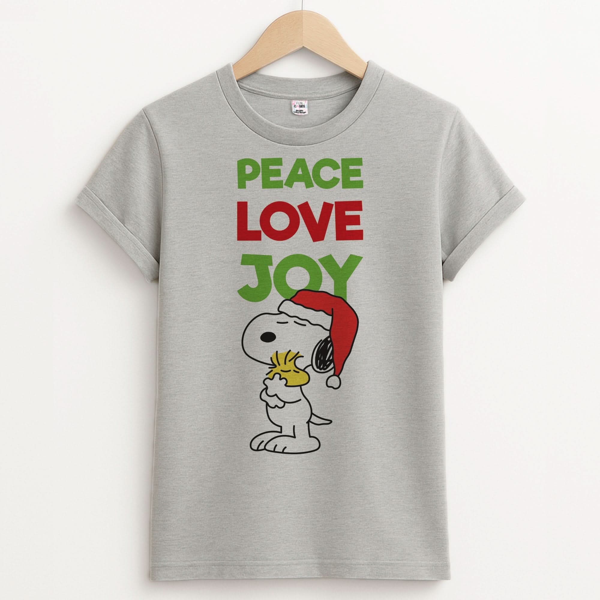 Peace, Love, Joy Christmas Cartoon Beagle Unisex Grey T-Shirt