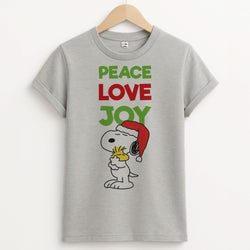 Peace, Love, Joy Christmas Cartoon Beagle Unisex Grey T-Shirt