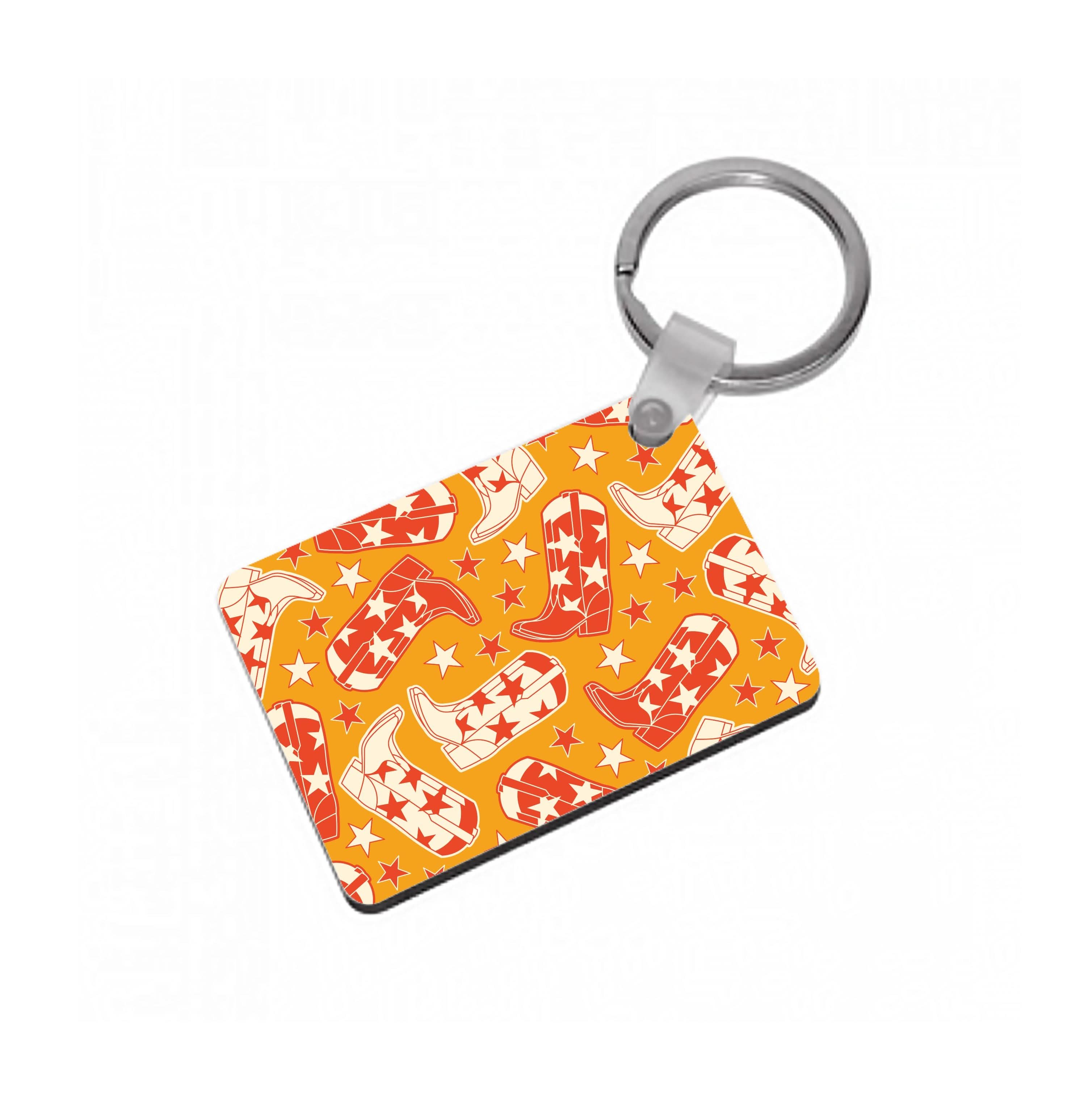 Cartoon Cowboy Boots And Stars Pattern Keyring
