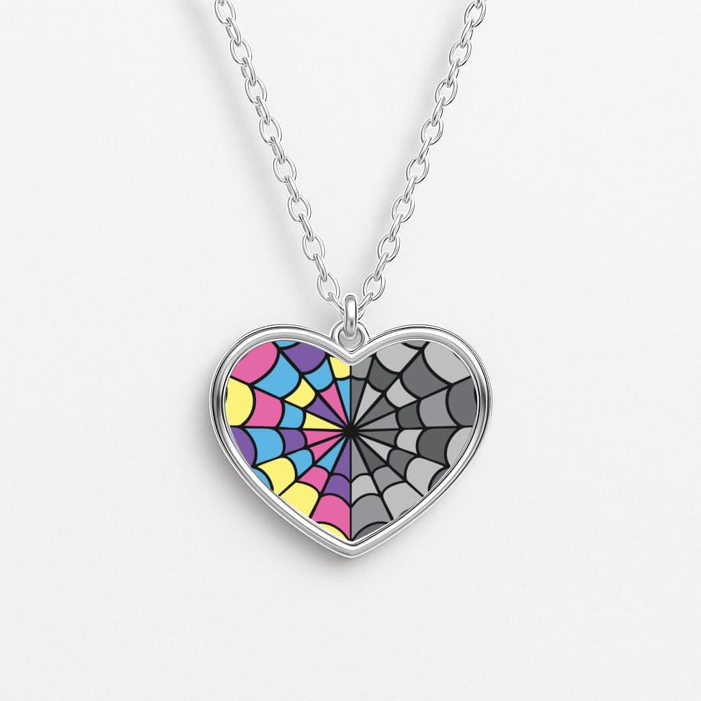Colourful And Gray Spiderweb Heart Necklace
