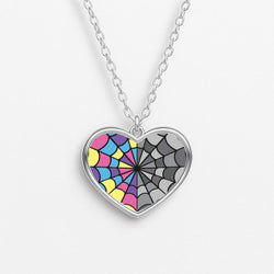 Colourful And Gray Spiderweb Heart Necklace
