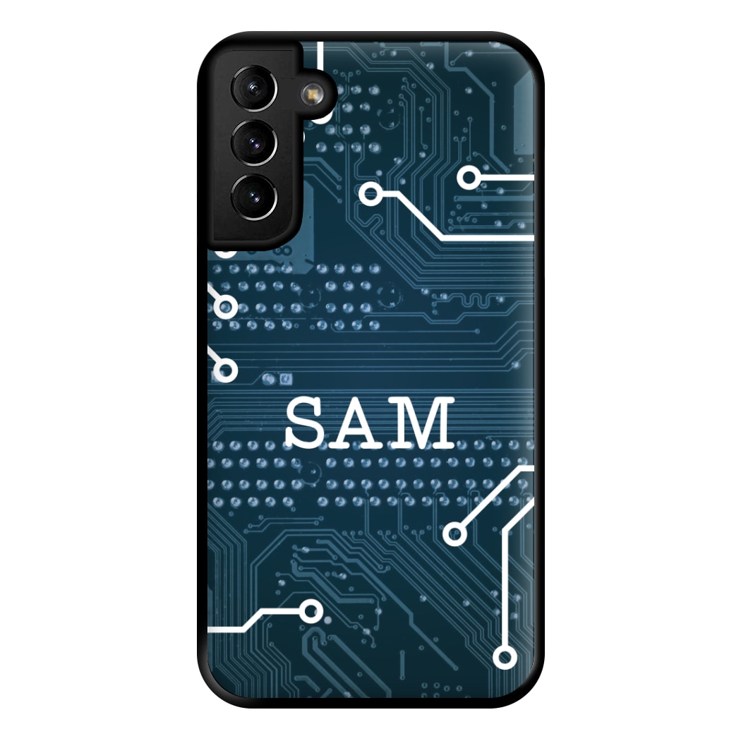 Blue Circuit Board Personalised Name Galaxy S21 Case