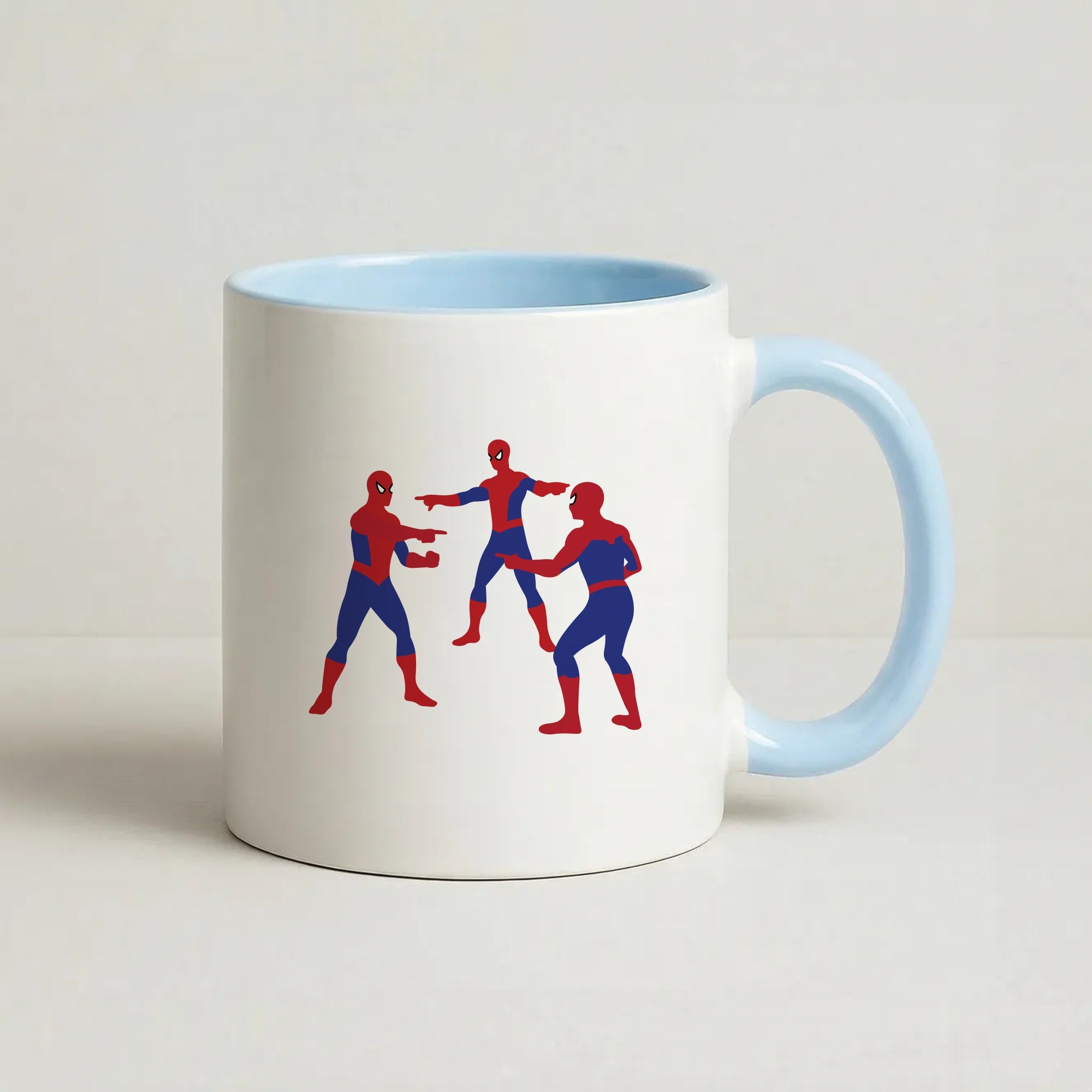 Spider Hero Pointing Meme Coffee Baby Blue Mug