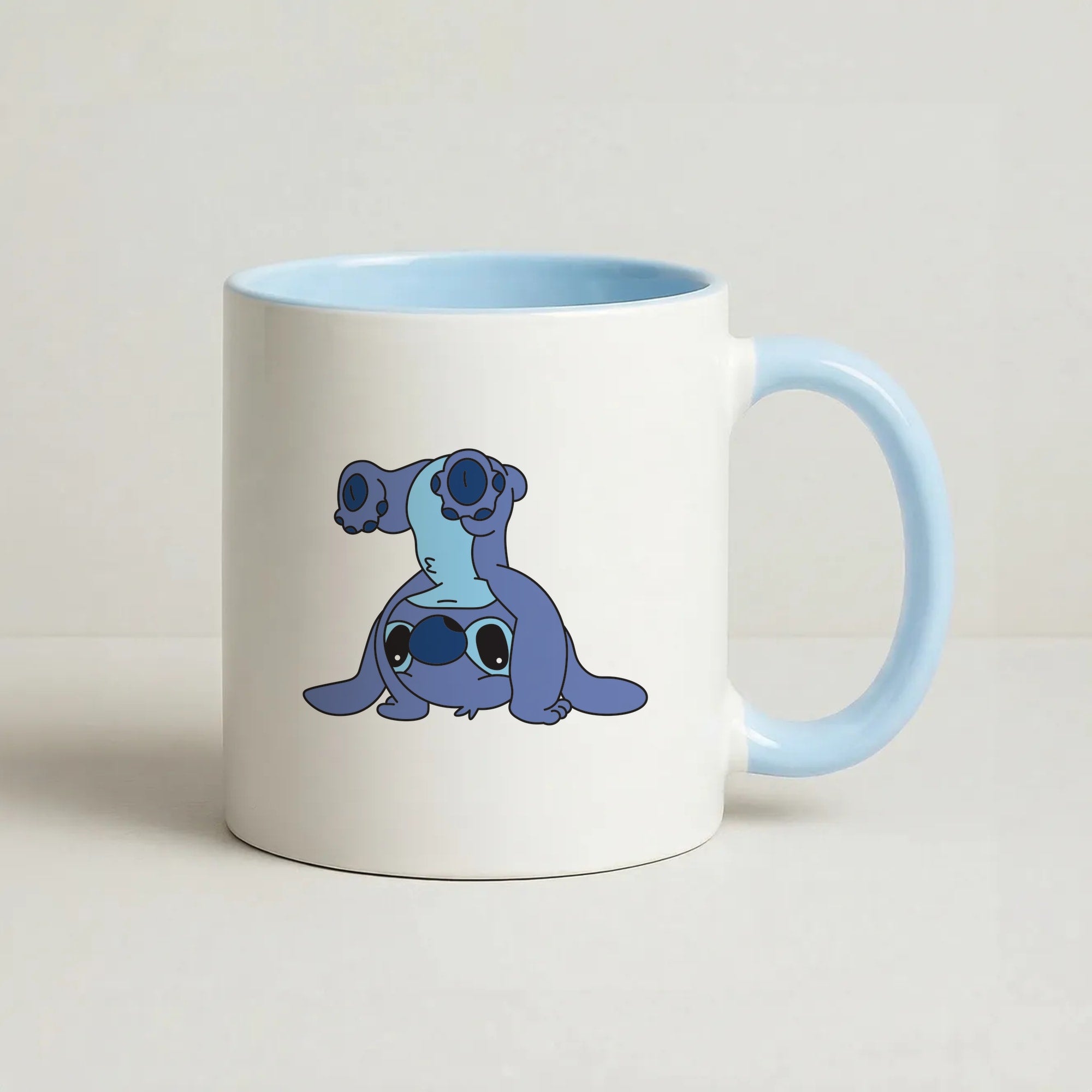 Cute Blue Alien Handstand Coffee Baby Blue Mug