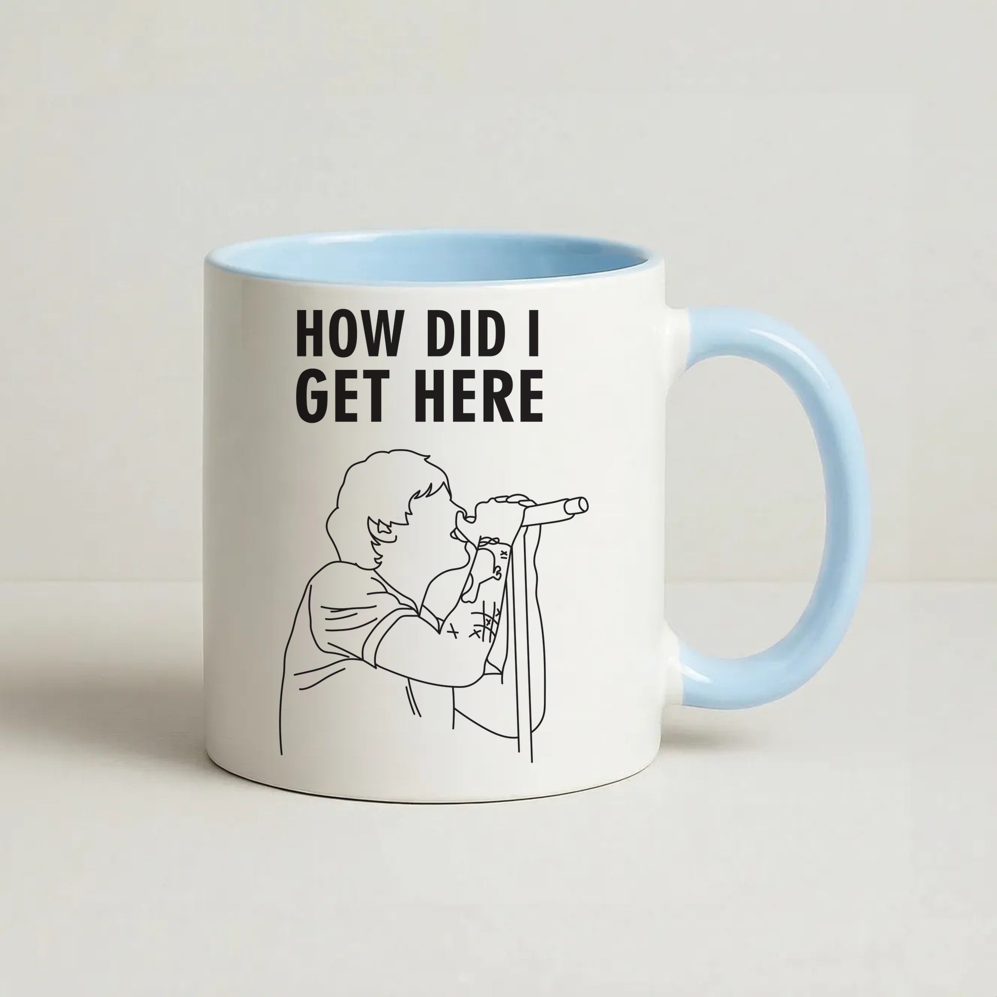 How Did I Get Here Outline Coffee Baby Blue Mug
