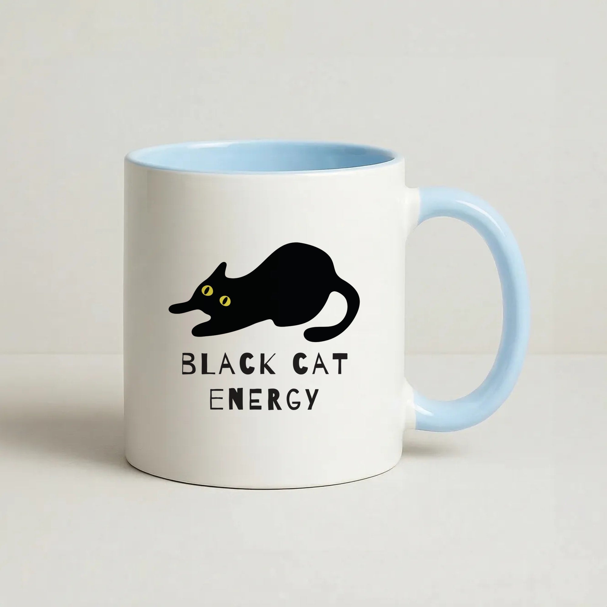Black Cat Energy Coffee Baby Blue Mug